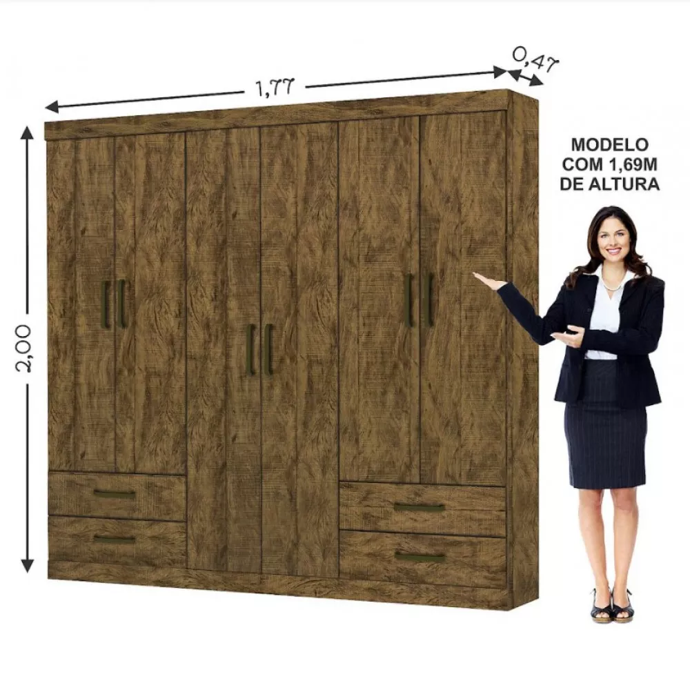 Guarda Roupa Casal Lu 6 Portas 4 Gavetas Carioca Móveis