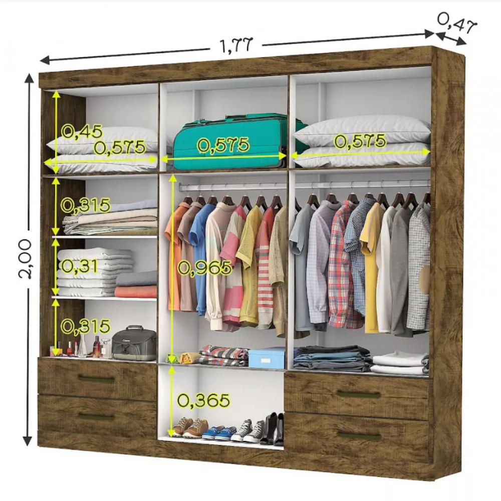 Guarda Roupa Casal Lu 6 Portas 4 Gavetas Com Espelho Carioca Móveis