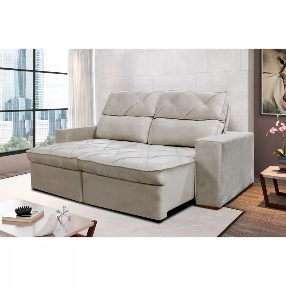 Estofado Cheer Solar 3 Lugares Assento Retrátil e Encosto Reclinável Gralha Azul