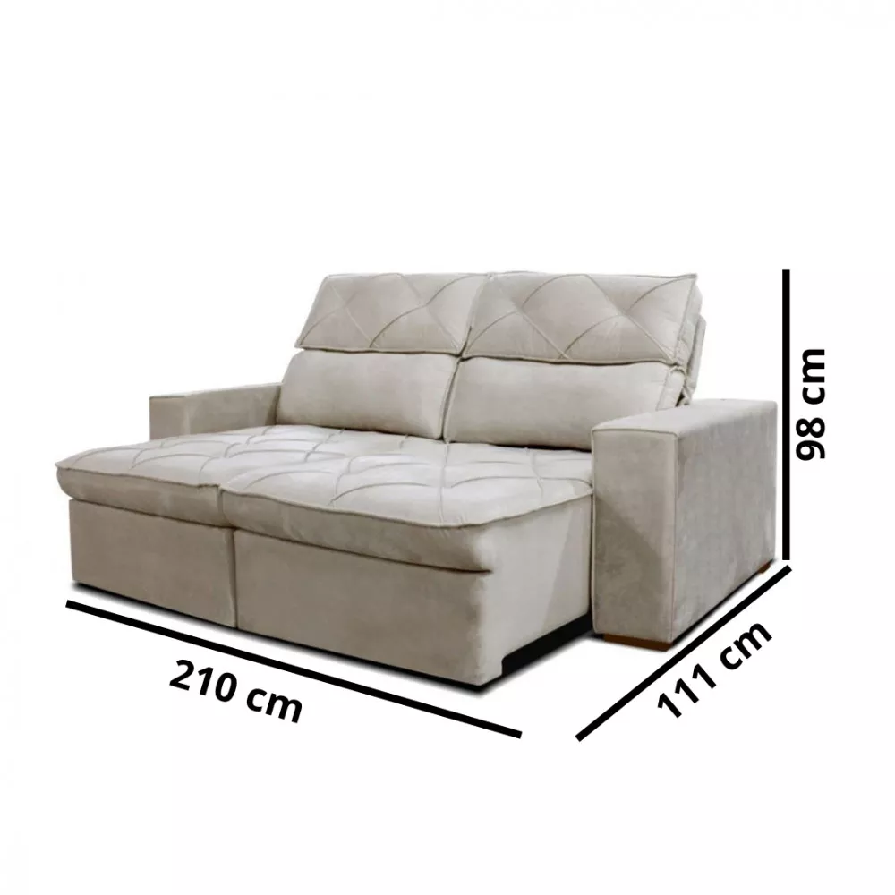 Estofado Cheer Solar 3 Lugares Assento Retrátil e Encosto Reclinável Gralha Azul