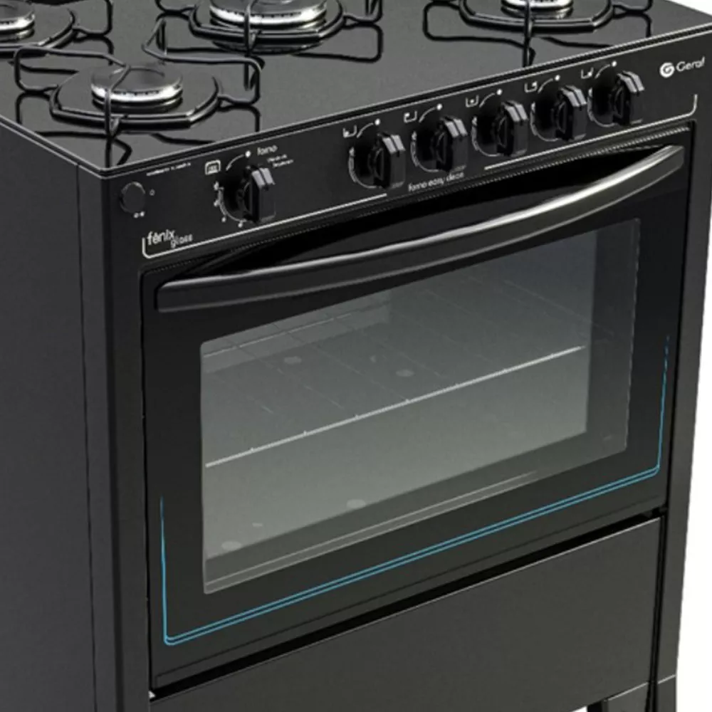 Fogão 5 Bocas Fenix Glass De Piso