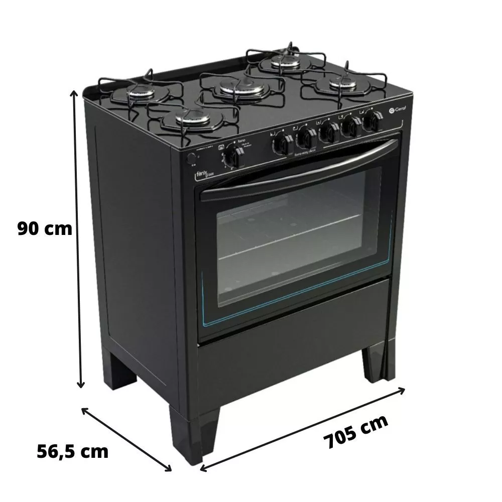 Fogão 5 Bocas Fenix Glass De Piso