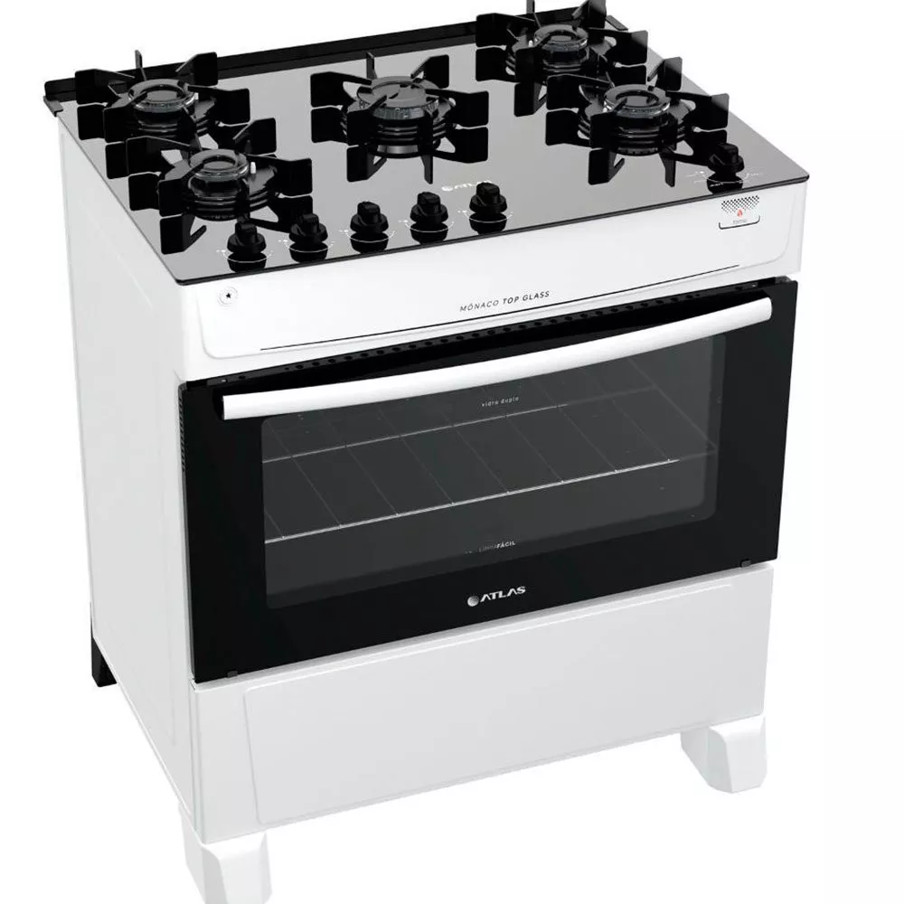Fogão de Piso Atlas 5 Bocas Monaco Acendimento Automático Top Glass