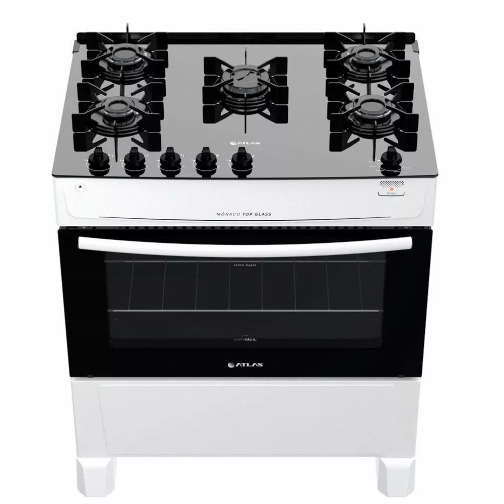 Fogão de Piso Atlas 5 Bocas Monaco Acendimento Automático Top Glass