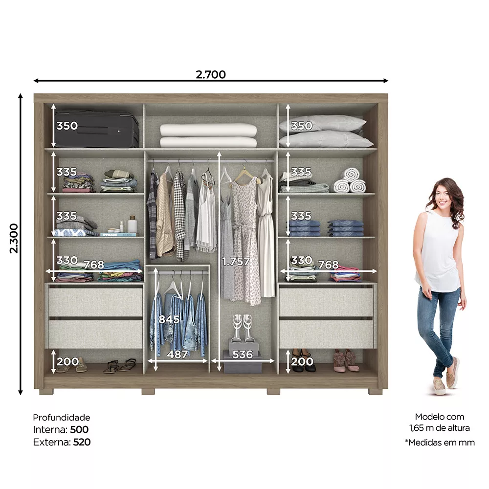 Guarda Roupa Casal Henn 2 Portas de Correr 4 Gavetas Thor
