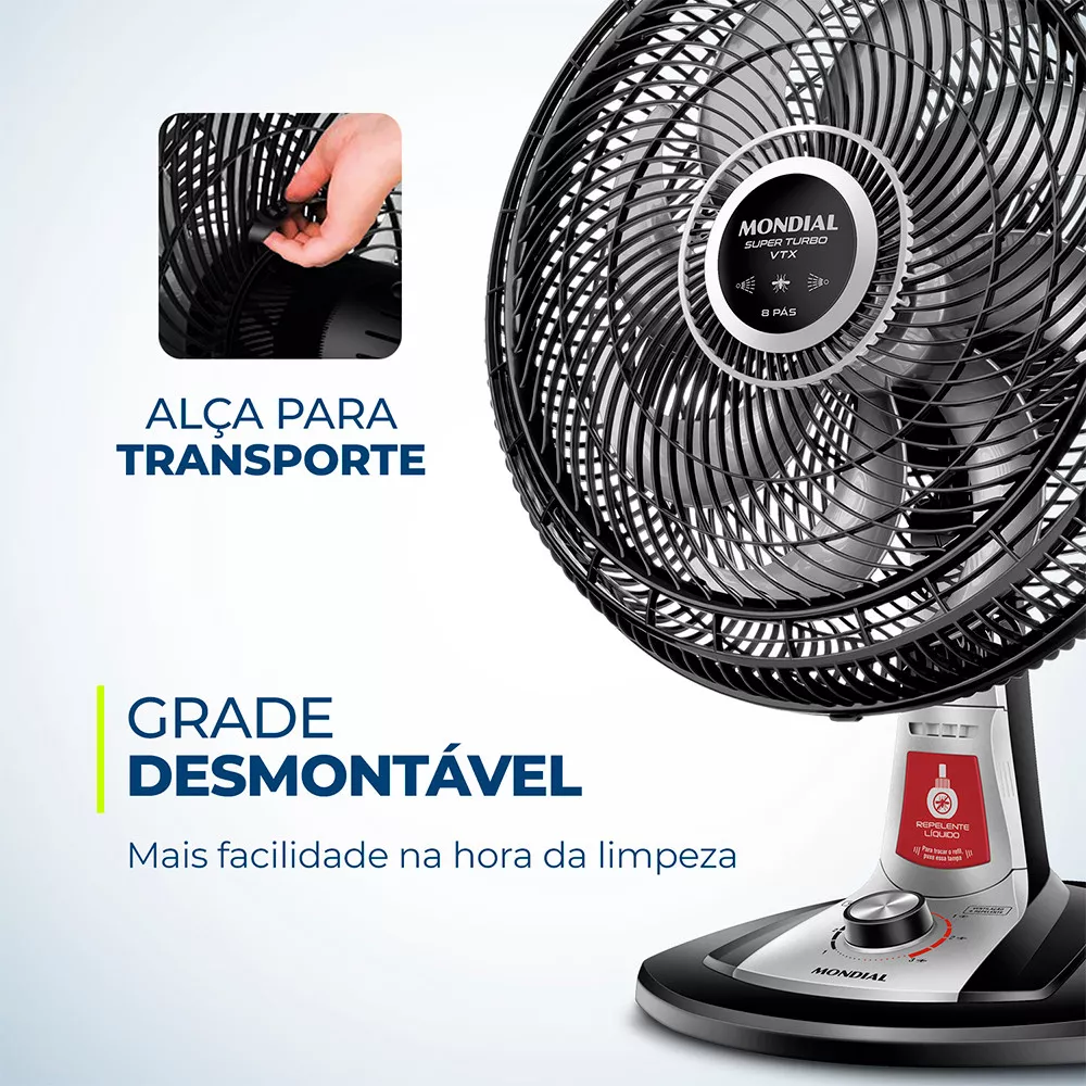 Ventilador de Mesa 40cm Mondial VTX-40-8P-RL Turbo 8 Pas Repelente Liquido