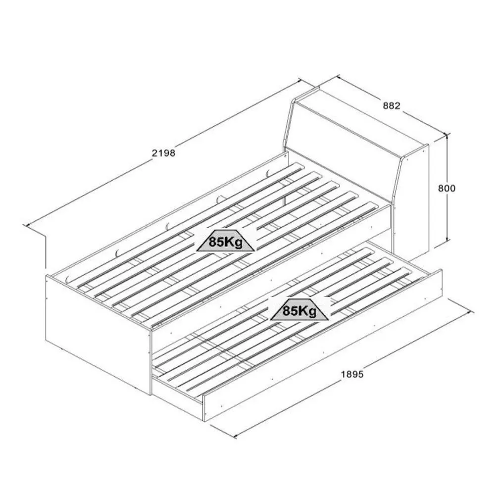 Cama Ditália Móveis Solteiro com auxiliar - Bicama BB-28