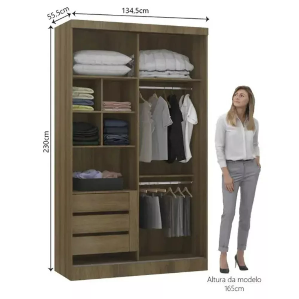 Image 2 of 4 of Modulo De Guarda Roupa Paris 2 Portas De Correr 3 Gavetas