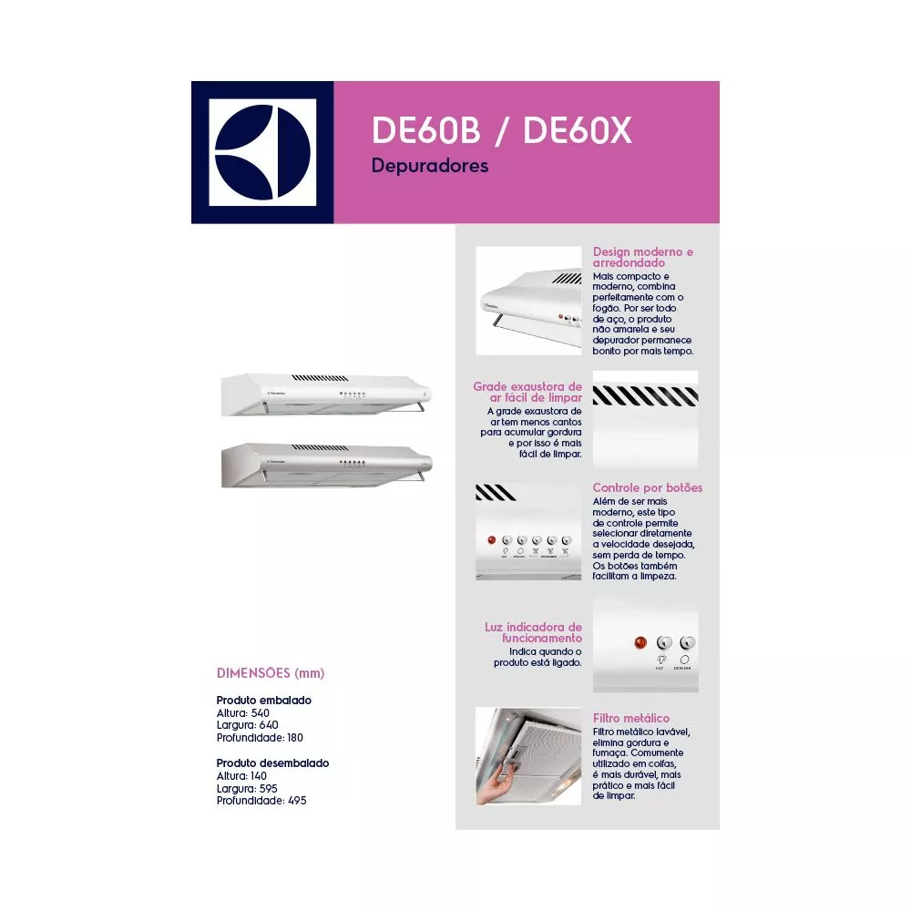 Depurador de Ar 4 Bocas 3 Velocidades Electrolux DE60B