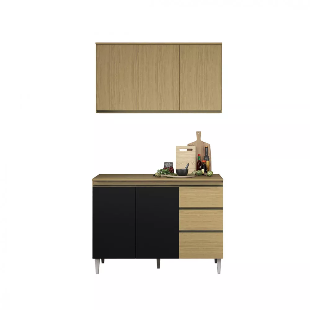 Cozinha Compacta 6 portas 2 gavetas com tampo Kelly Aramoveis