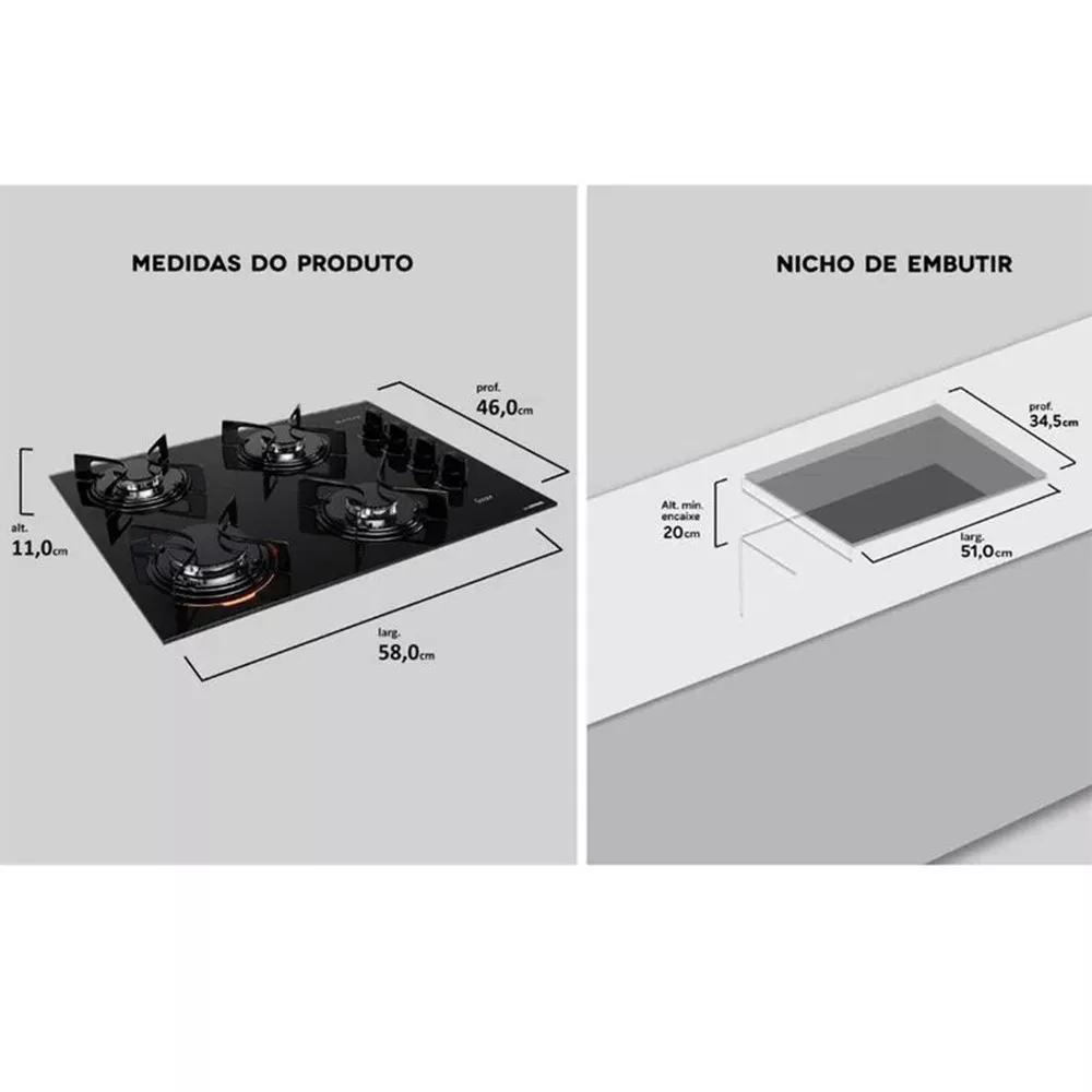 Cooktop Atlas U.Top 4 Bocas Acendimento Automático