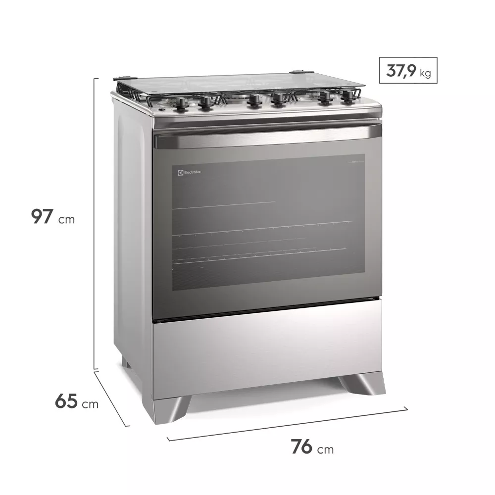 Fogão 5 bocas Electrolux Efficient com Mesa Inox PerfectCook e VaporBake (FE5IC)