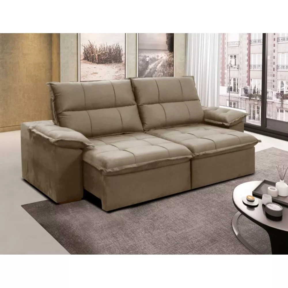 Sofá Solar Cesky 3 Lugares Retrátil e Reclinável 2,00m Gralha Azul