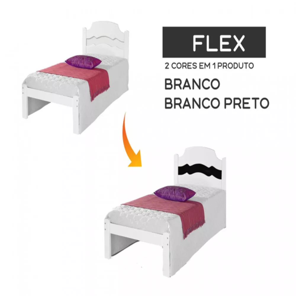 Cama Solteiro Branco Brilho Preto Flex Iris Cambel