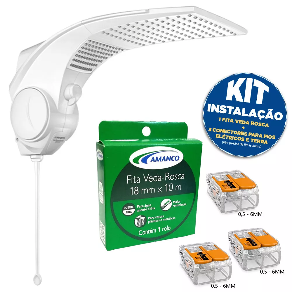 Kit Chuveiro Eletrônico Duo Shower Quadrado 7500W 220v Lorenzetti + Conector De Emenda + Fita Veda Rosca