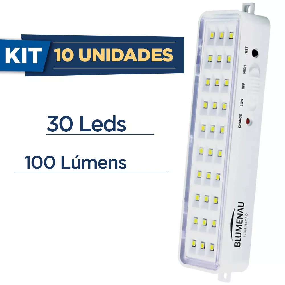 Kit Com 10 Peças Luminária de Emergência Led  100 Lumens 30 Leds Blumenau