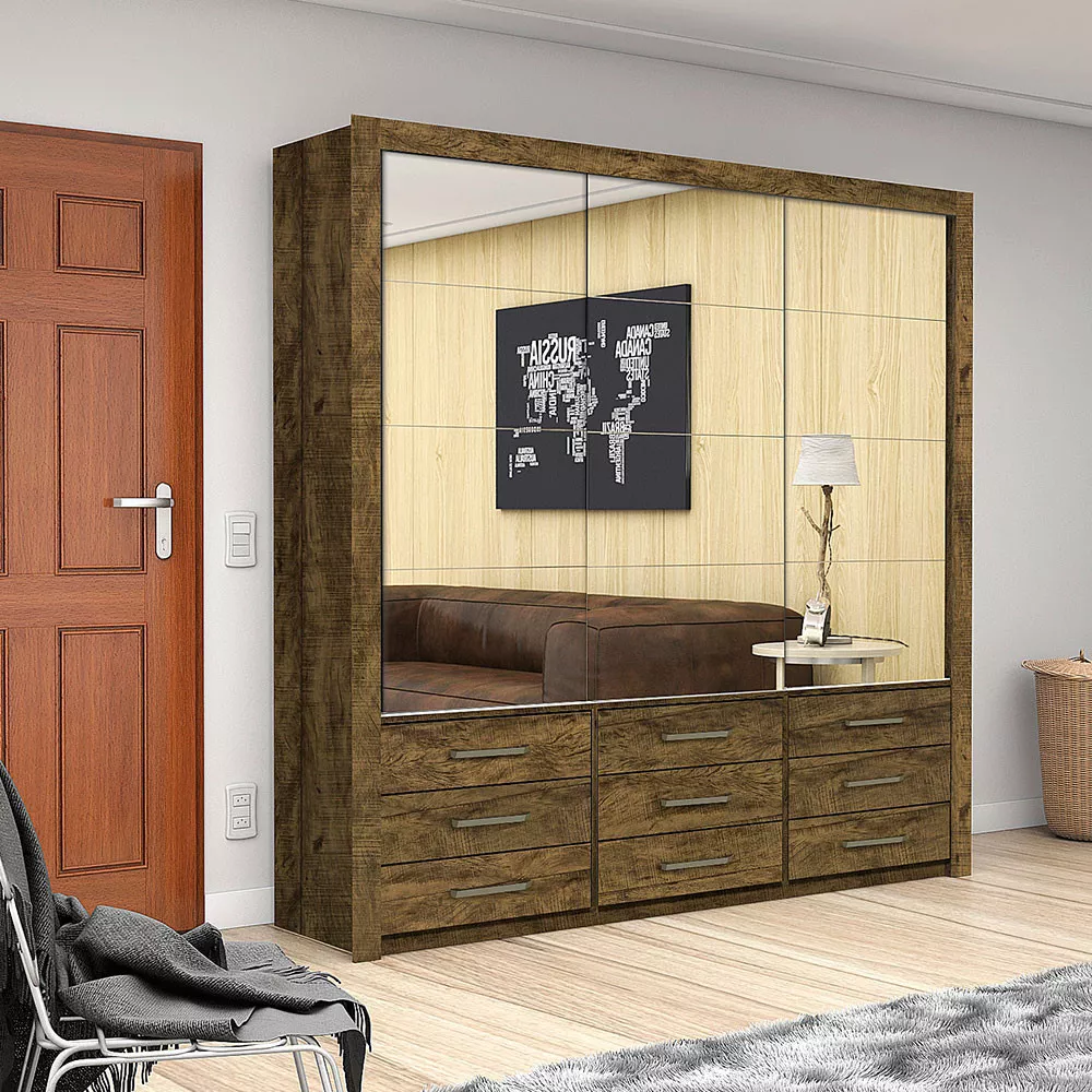 Guarda Roupa Casal Anjos Premium 3 Portas 9 Gavetas Carioca Móveis