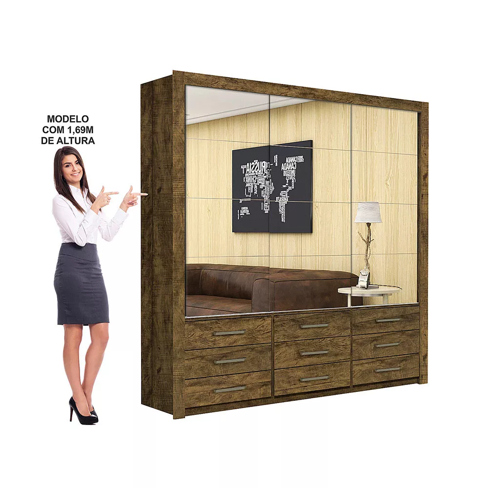 Guarda Roupa Casal Anjos Premium 3 Portas 9 Gavetas Carioca Móveis