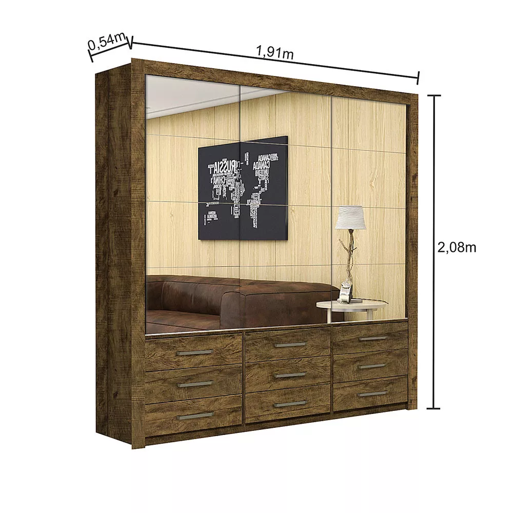 Guarda Roupa Casal Anjos Premium 3 Portas 9 Gavetas Carioca Móveis