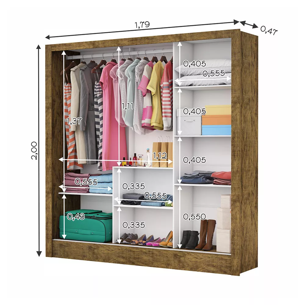 Image 7 of 8 of Guarda Roupa Casal Fortaleza 3 Portas Com Espelho Carioca Móveis