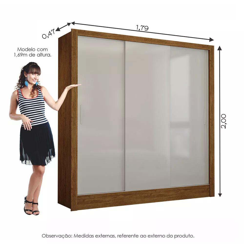 Guarda Roupa Casal Fortaleza 3 Portas Carioca Móveis