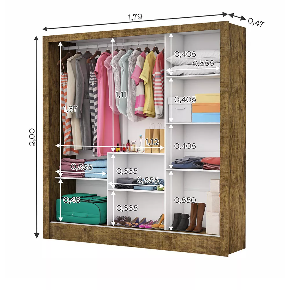 Image 6 of 7 of Guarda Roupa Casal Fortaleza 3 Portas Carioca Móveis