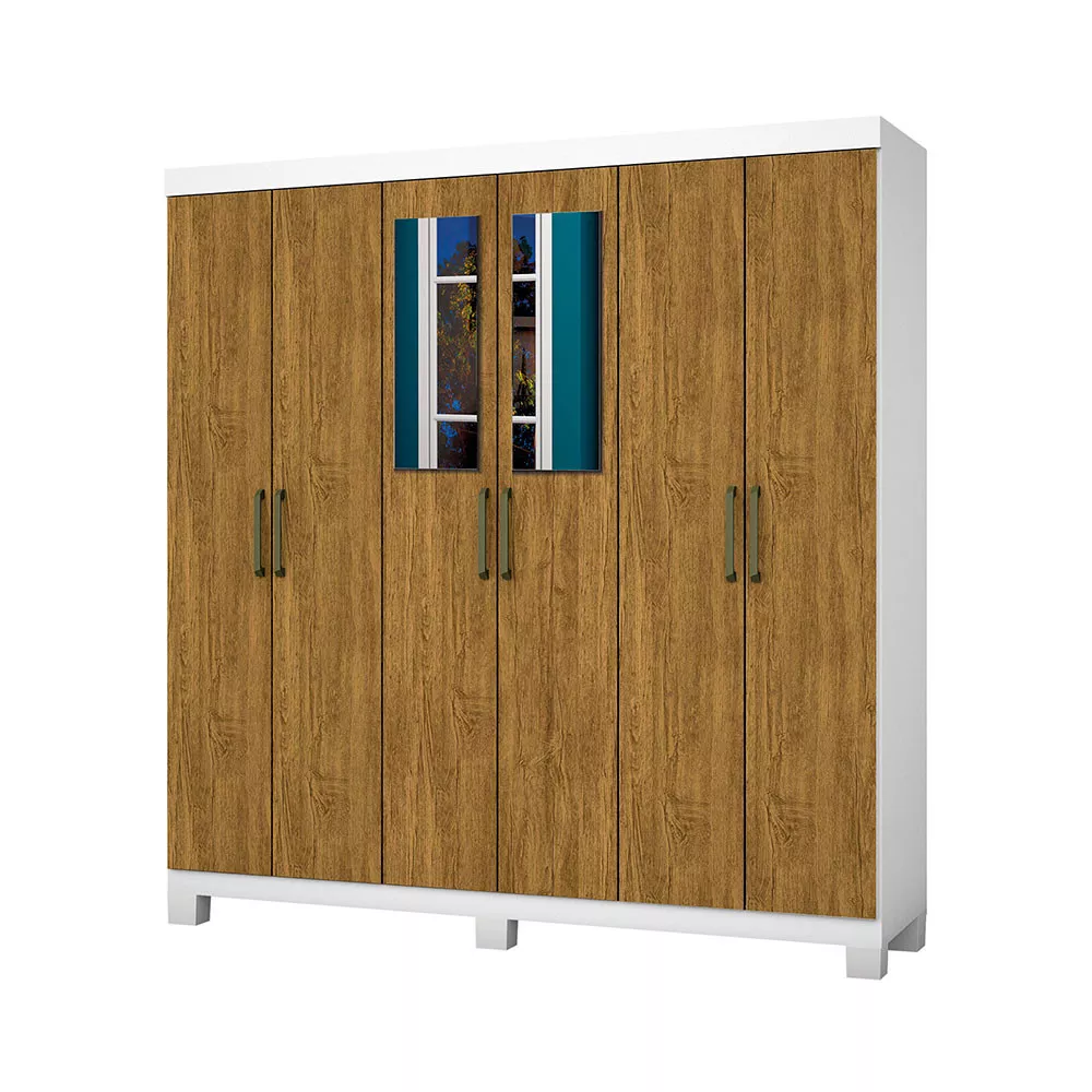 Guarda Roupa R22 6 Portas 2 Gavetas Com Espelho e Pés Carioca Móveis