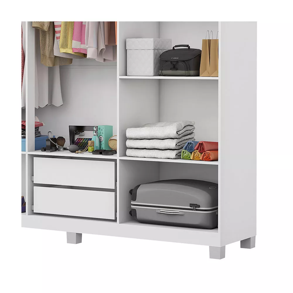 Guarda Roupa R22 6 Portas 2 Gavetas Com Espelho e Pés Carioca Móveis