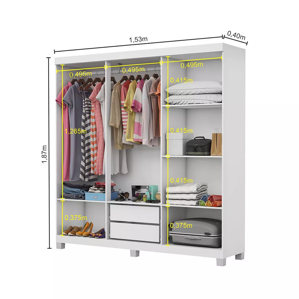 Guarda Roupa R22 6 Portas 2 Gavetas Com Espelho e Pés Carioca Móveis