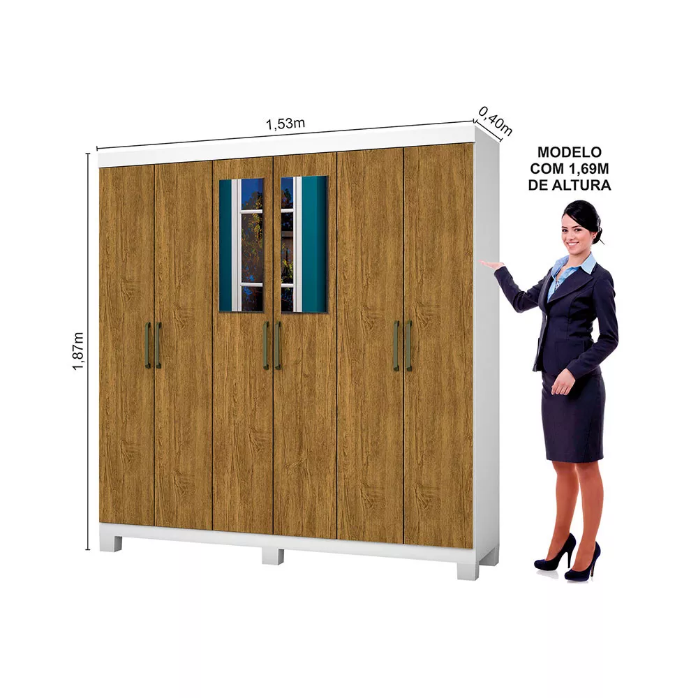 Guarda Roupa R22 6 Portas 2 Gavetas Com Espelho e Pés Carioca Móveis
