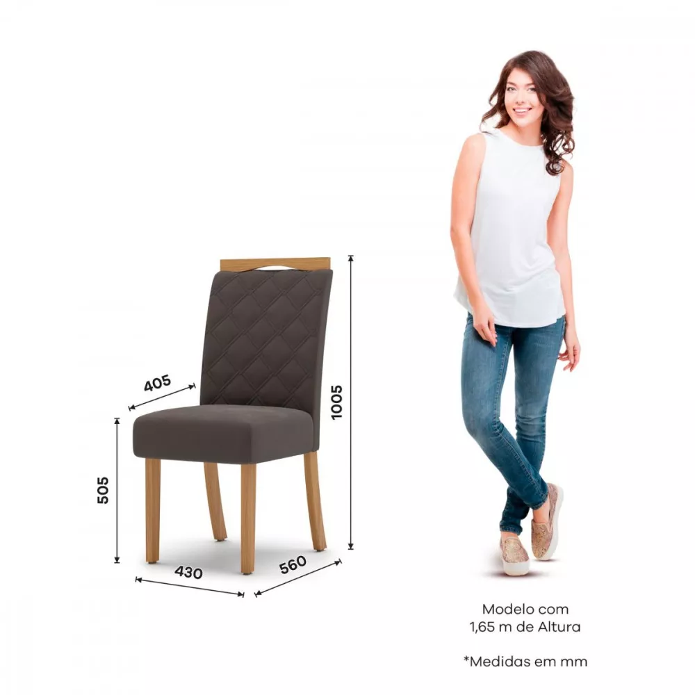 Conjunto De Mesa Henn Lins Com 6 Cadeiras Bella 1,60 Tampo De Vidro