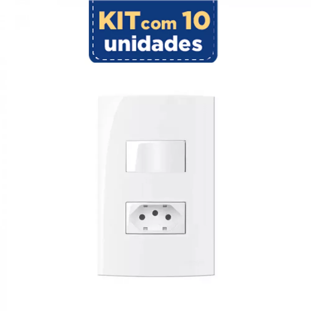 Interruptor Alto Brilho 1 Tecla Paralela + 1 Tomadas 2p+t 10a Sleek Margirius 10 Pçs