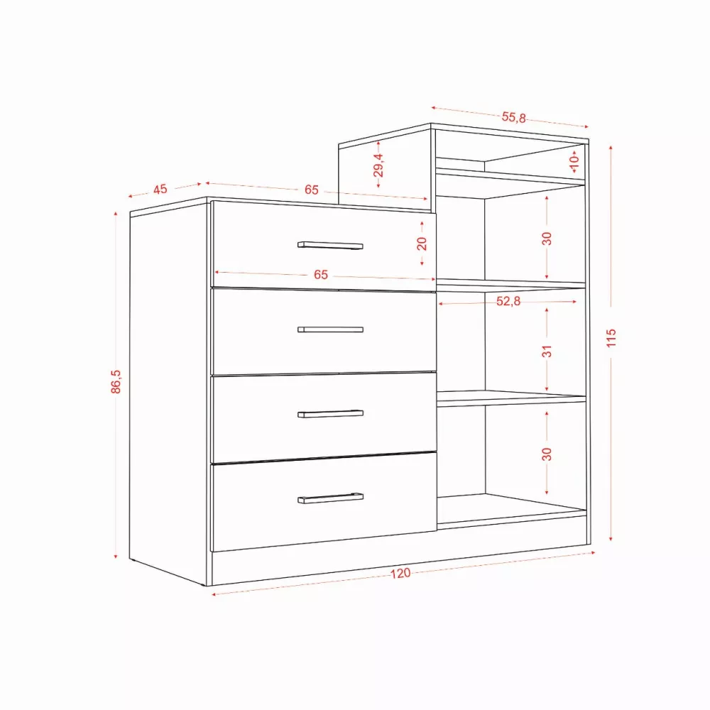 Cômoda 4 Gavetas 2 Portas Londres Aramóveis