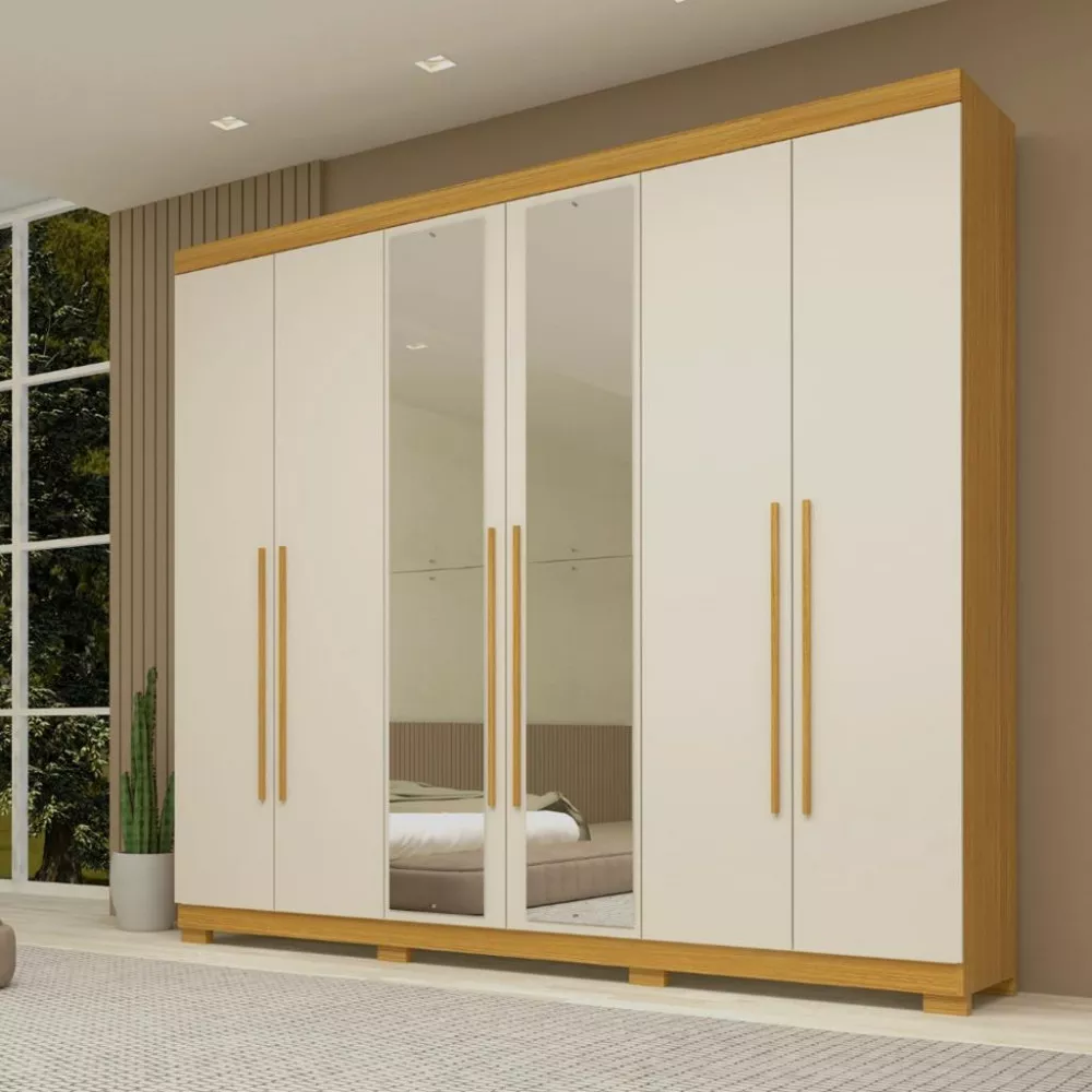 Guarda Roupa Casal com Espelho e Pés 6 Portas Em MDF Nubia ACP Móveis