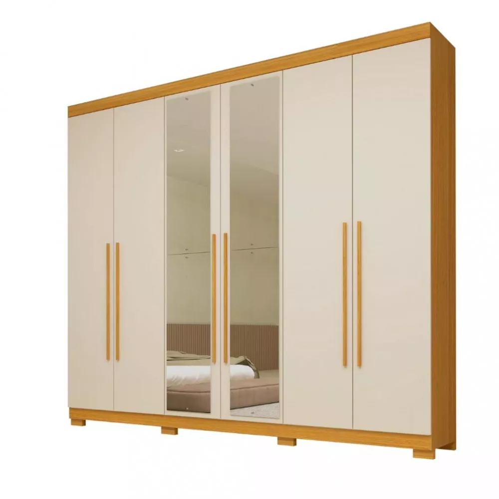 Guarda Roupa Casal com Espelho e Pés 6 Portas Em MDF Nubia ACP Móveis