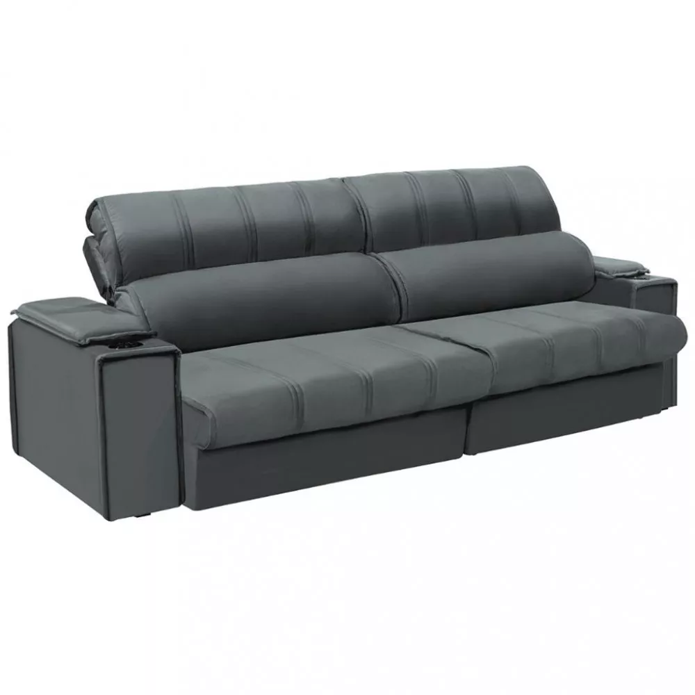 Sofá 4 Lugares Retrátil Reclinável Veludo 250cm Oklahoma Requinte Estofados