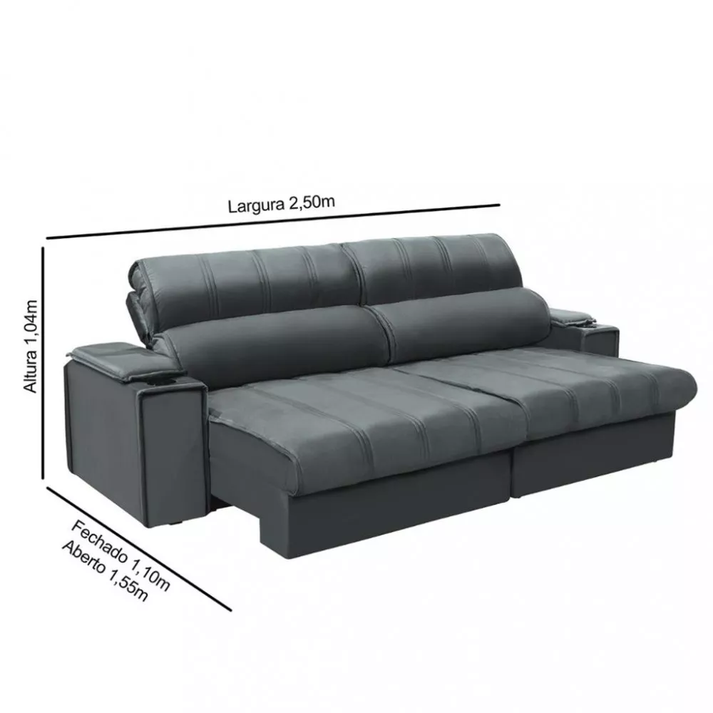 Sofá 4 Lugares Retrátil Reclinável Veludo 250cm Oklahoma Requinte Estofados