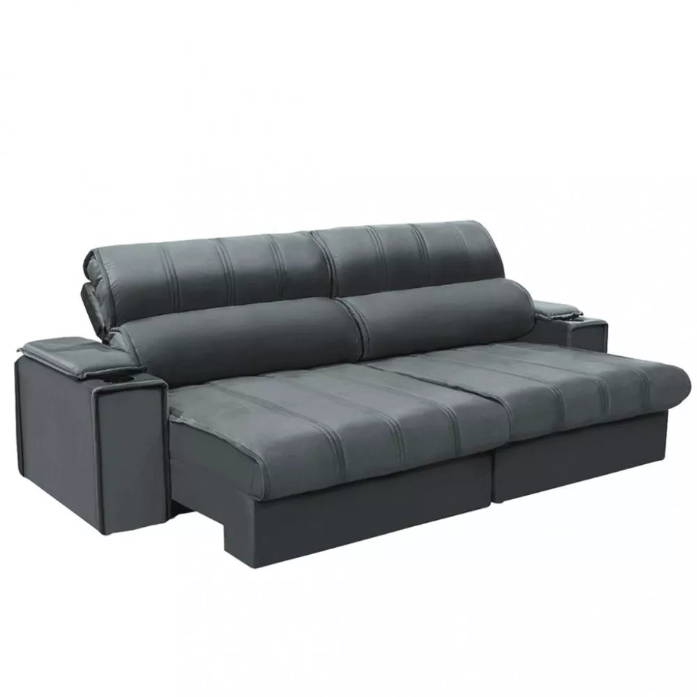 Sofá 4 Lugares Retrátil Reclinável Veludo 250cm Oklahoma Requinte Estofados