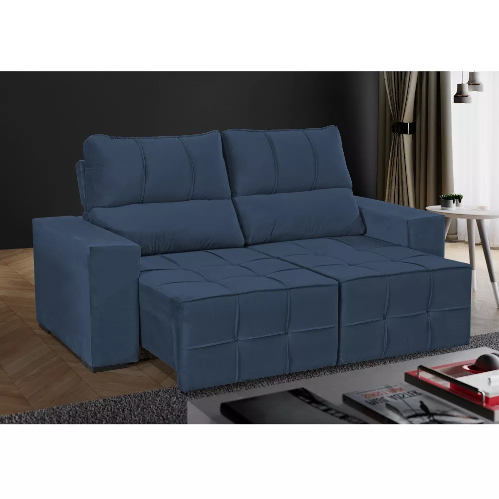 Sofá 3 Lugares Retrátil Reclinável 200cm Veludo Miami Wood estofados