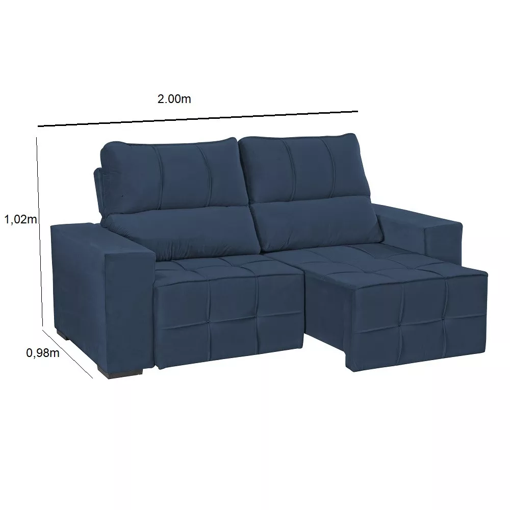 Sofá 3 Lugares Retrátil Reclinável 200cm Veludo Miami Wood estofados