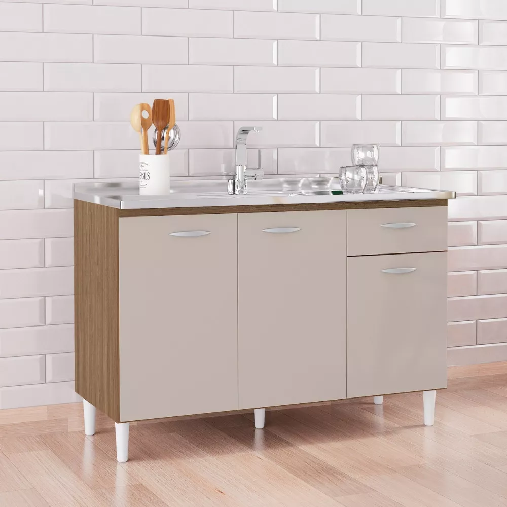 Balcão de Pia 3 Portas 1 Gaveta sem Pia A434 Poquema