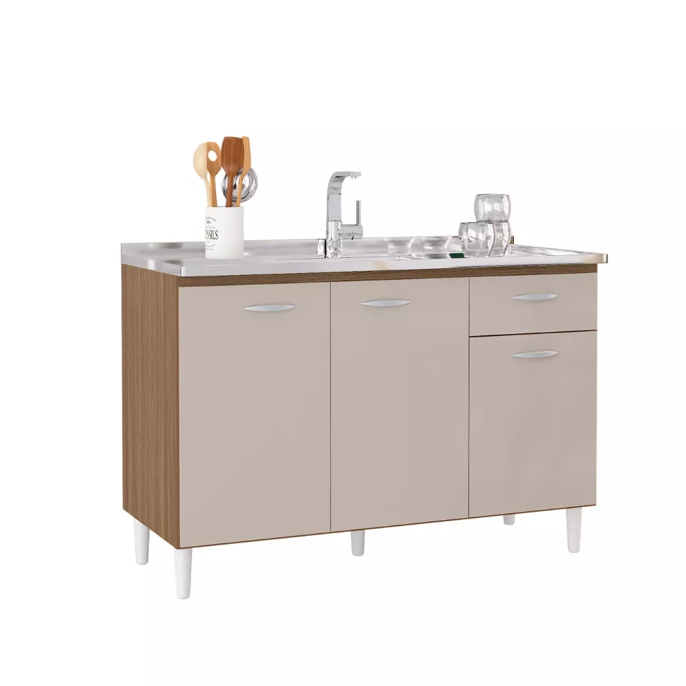 Balcão de Pia 3 Portas 1 Gaveta sem Pia A434 Poquema