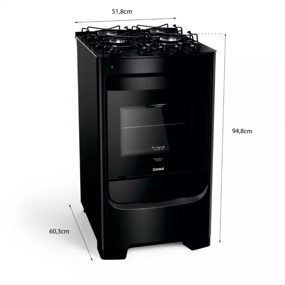 Fogão 4 Bocas Consul CFO4VBE Mesa de Vidro Acendimento Automático