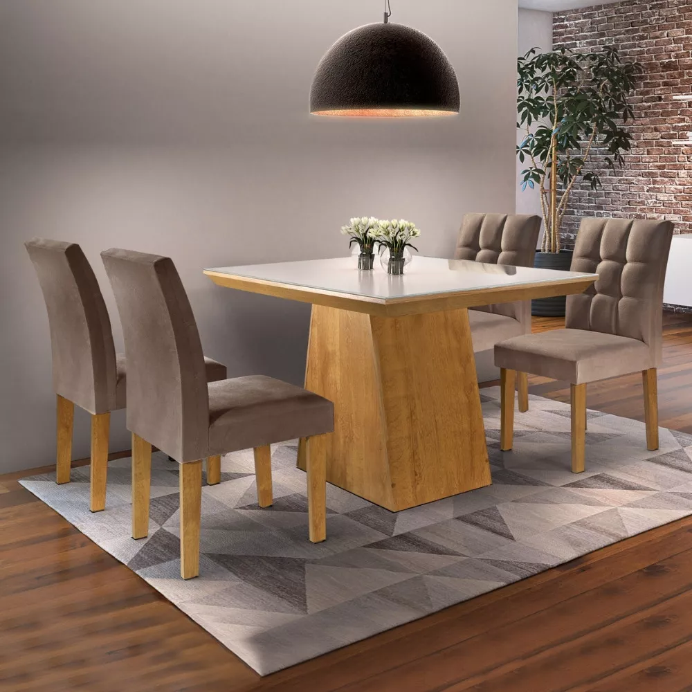 Conjunto Sala de Jantar Mesa Sevilha e 4 Cadeiras Vitória Cel Móveis