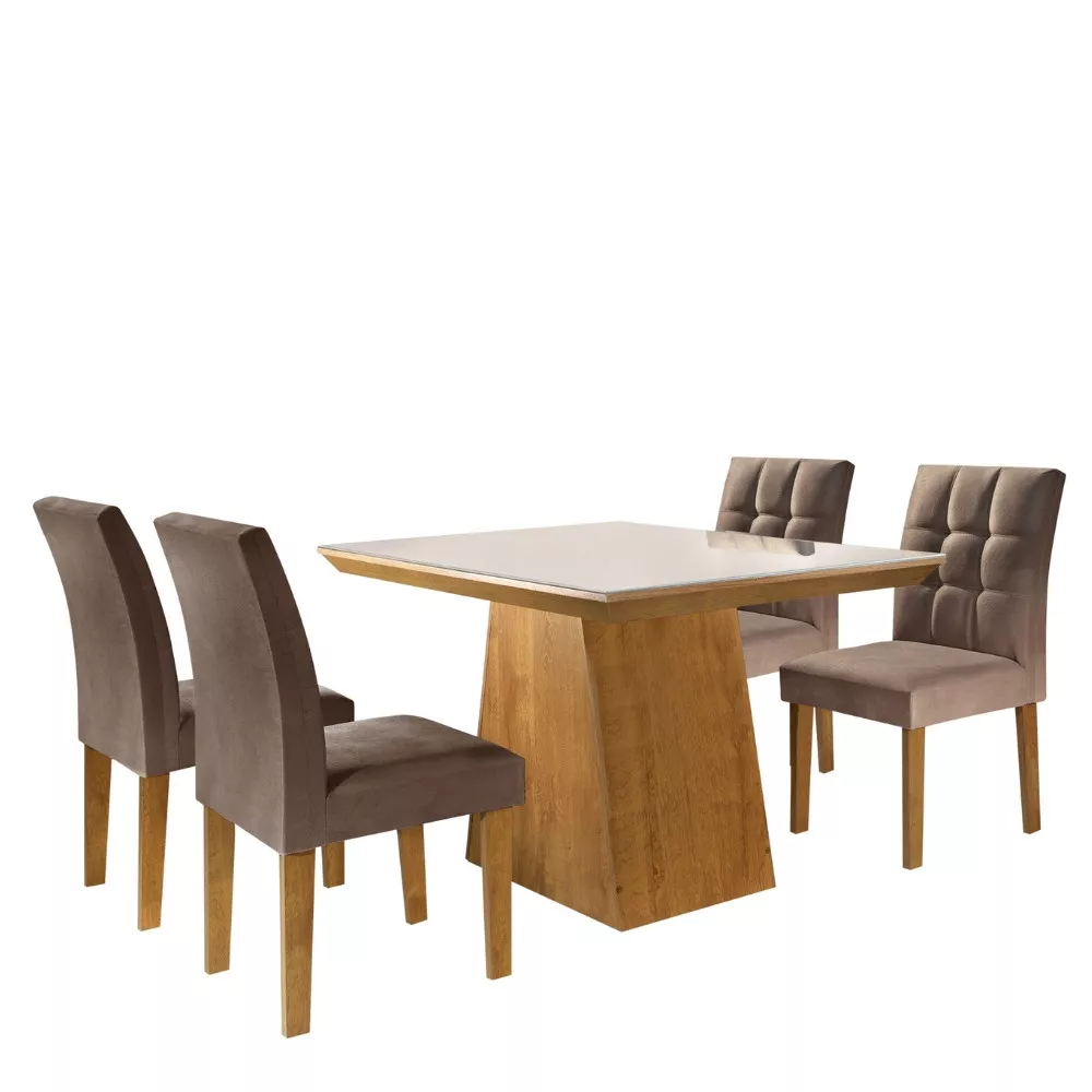 Conjunto Sala de Jantar Mesa Sevilha e 4 Cadeiras Vitória Cel Móveis