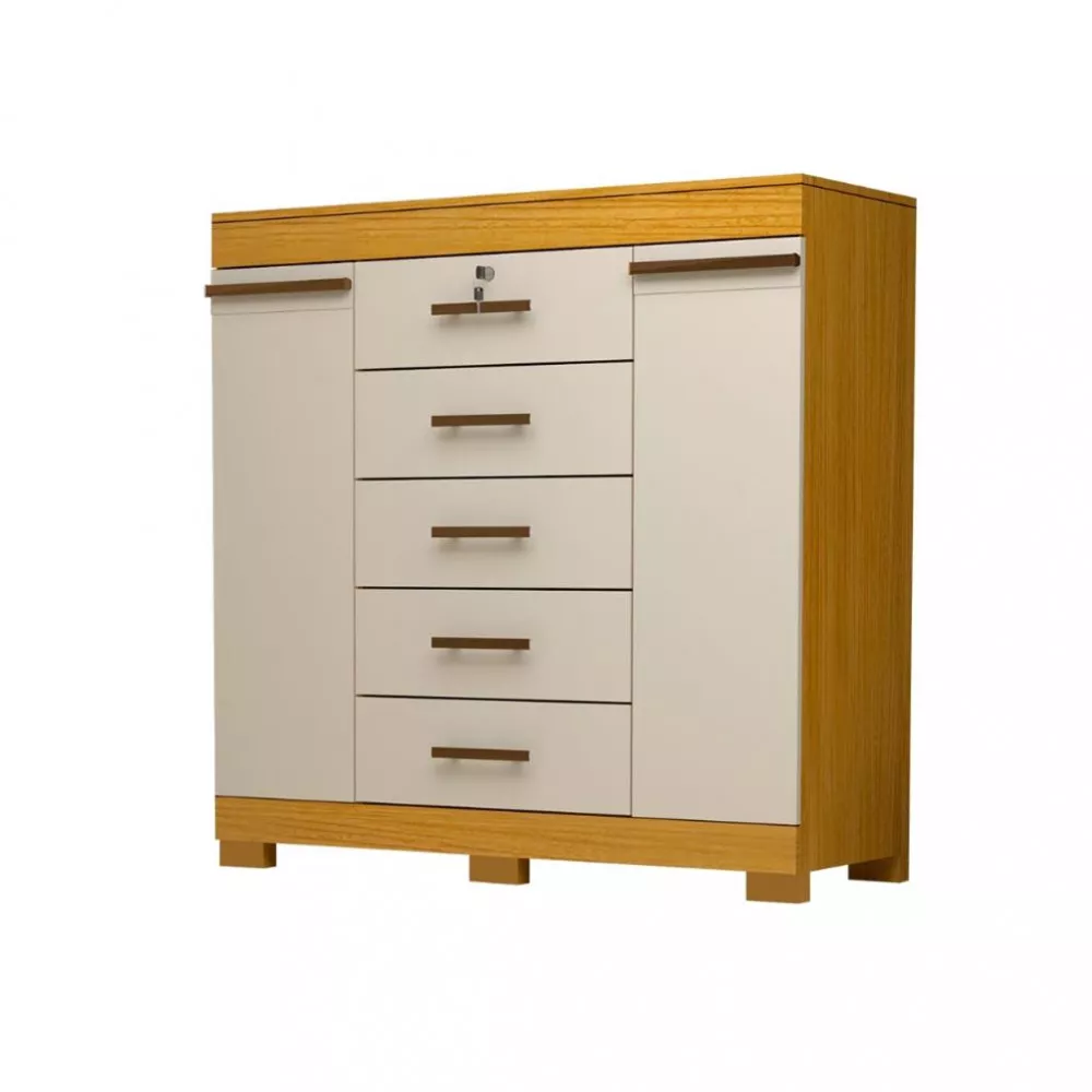 Cômoda 5 Gavetas 2 Portas com Pés Diana 100 MDF ACP Móveis