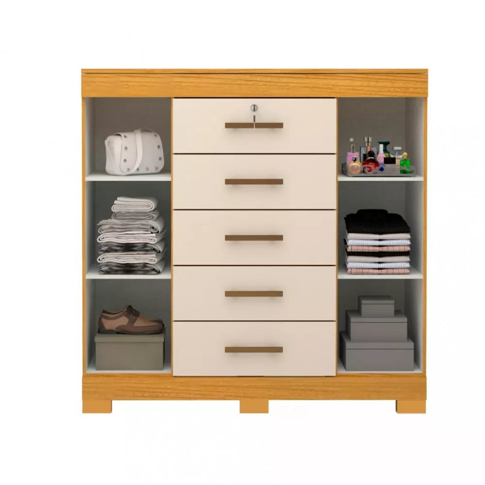Cômoda 5 Gavetas 2 Portas com Pés Diana 100 MDF ACP Móveis