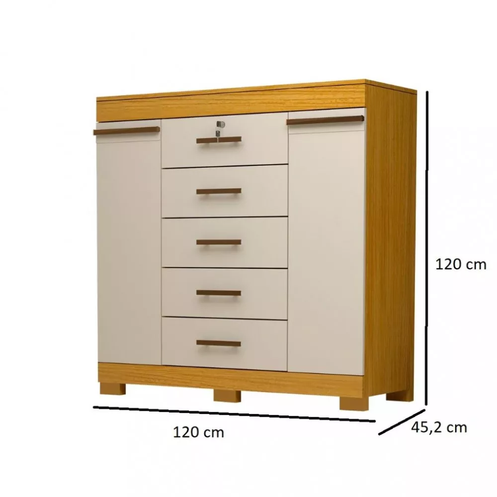 Cômoda 5 Gavetas 2 Portas com Pés Diana 100 MDF ACP Móveis