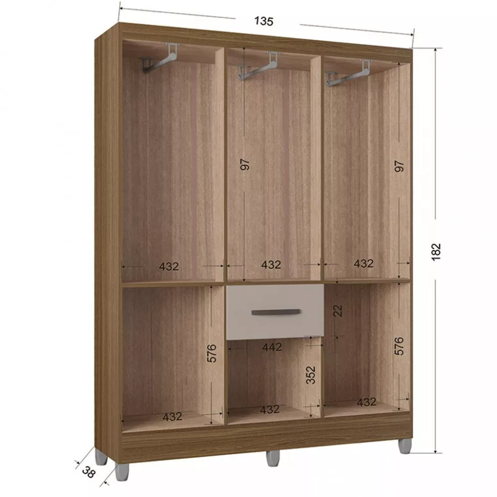 Guarda Roupa Solteiro 7 Portas 1 Gaveta Turin Poquema