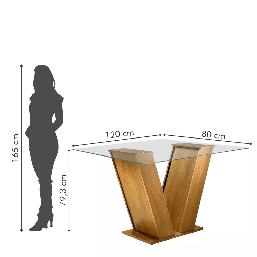 Conjunto Sala de Jantar Mesa Tampo de Vidro e 4 Cadeiras Classic Cel Móveis